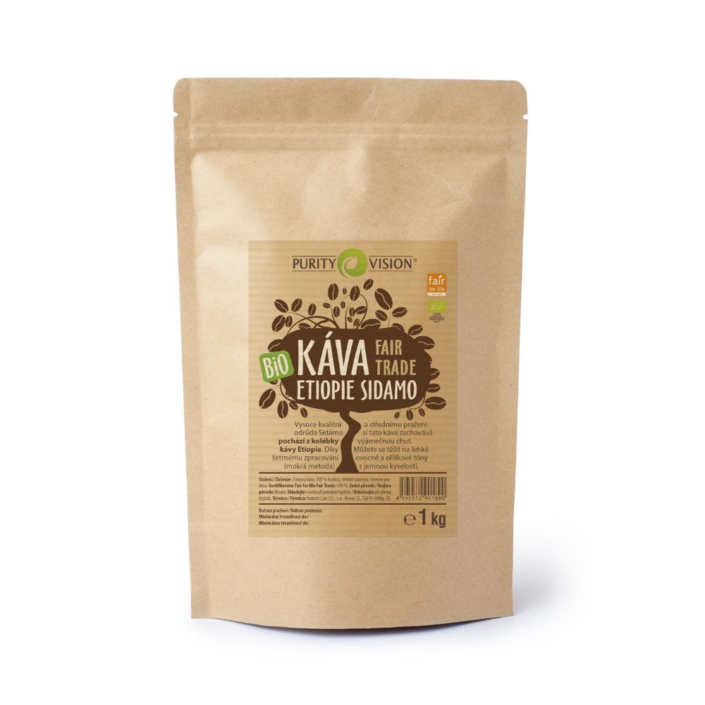 Grains de café bio équitables Éthiopie Sidamo 1 kg