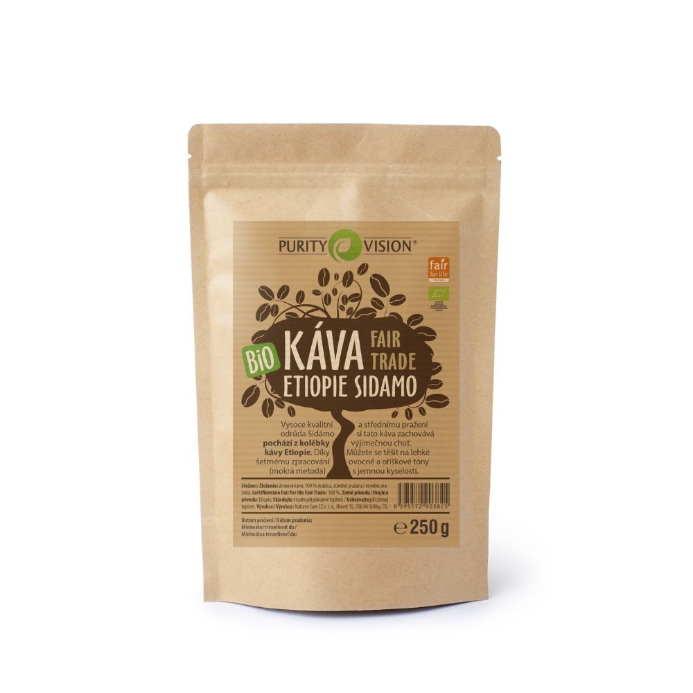 Grains de café bio équitables Éthiopie Sidamo 250 g